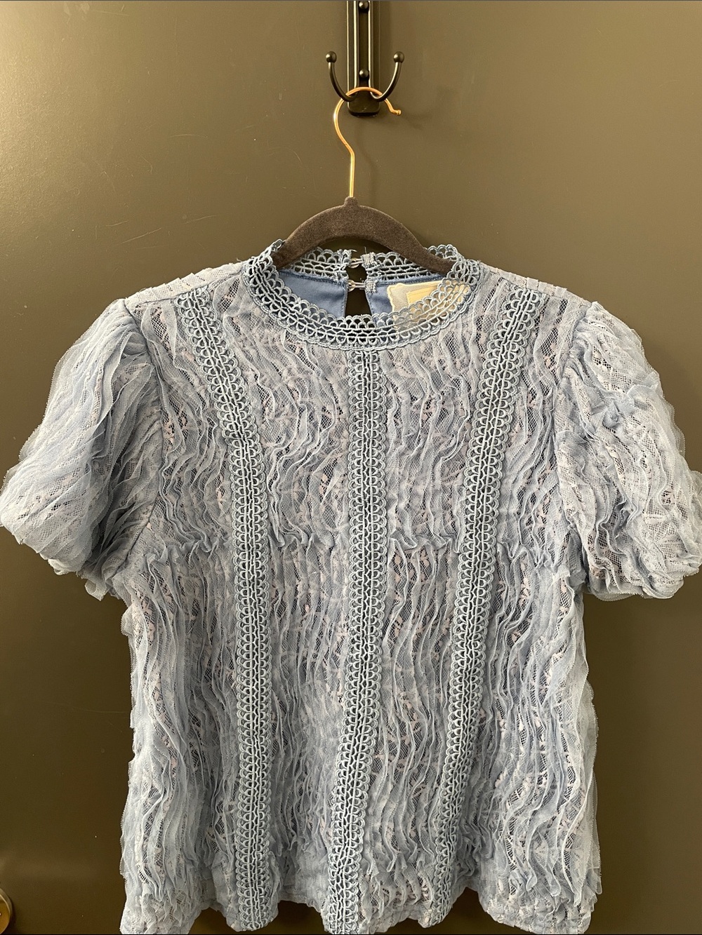 Cupio Light Blue Lace-Detail Short Sleeve Blouse